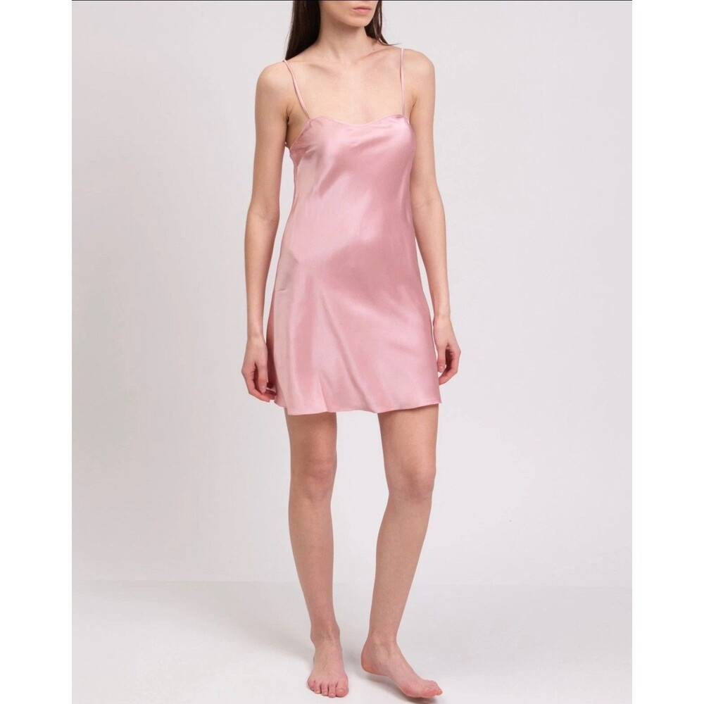 I.D. SARRIERI Satin Slip Dress Size XS Silk Blend Pink Coquette Sexy  Feminine